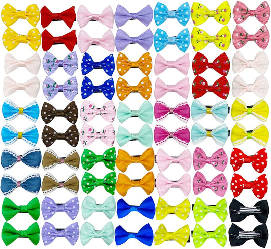 Dog Bows 70 Pcs/35 Pairs Metal Clips Puppy Yorkie Small Dog Bowknot Hair Bows/Handmade Cute Patterns Topknot Bows for Pet Grooming Hair Accessories(70 Pcs Metal Clips)