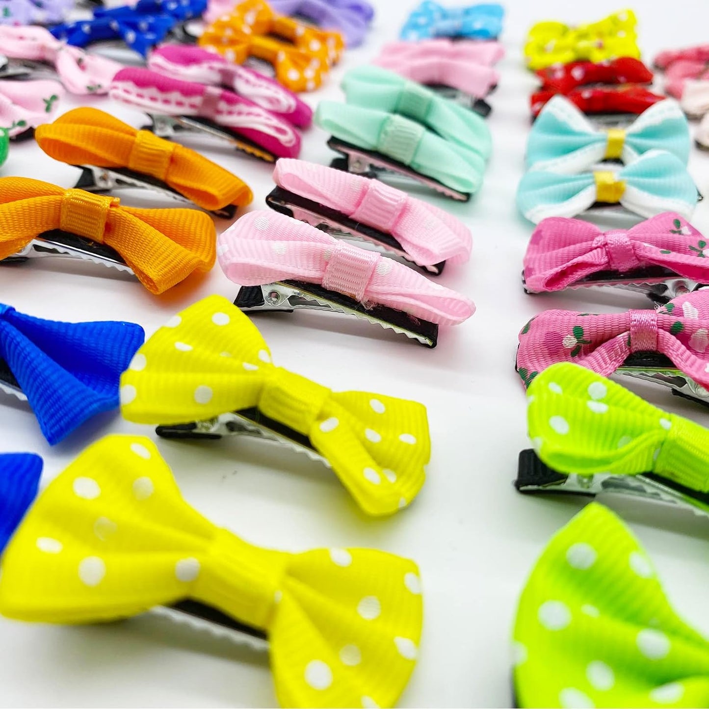 Dog Bows 70 Pcs/35 Pairs Metal Clips Puppy Yorkie Small Dog Bowknot Hair Bows/Handmade Cute Patterns Topknot Bows for Pet Grooming Hair Accessories(70 Pcs Metal Clips)